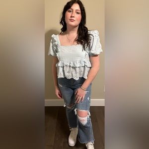 American eagle blue cropped blouse